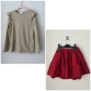Girls H&M Ruffle Sleeve Top and Red Skirt Set